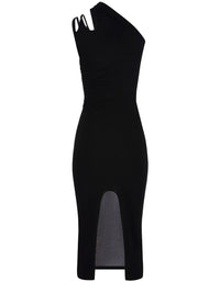Robe à encolure drapée asymétrique - Noir