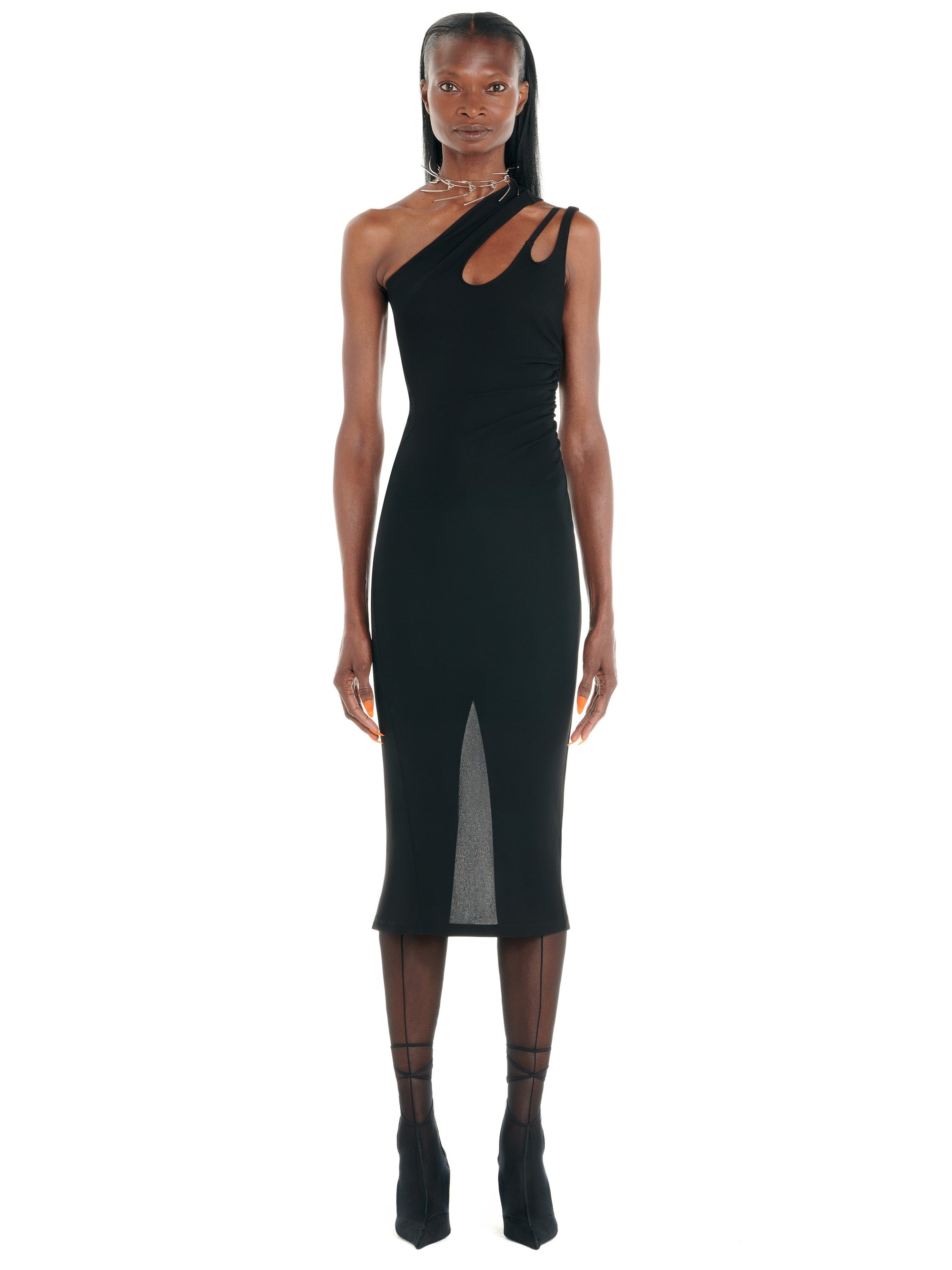 Robe à encolure drapée asymétrique - Noir