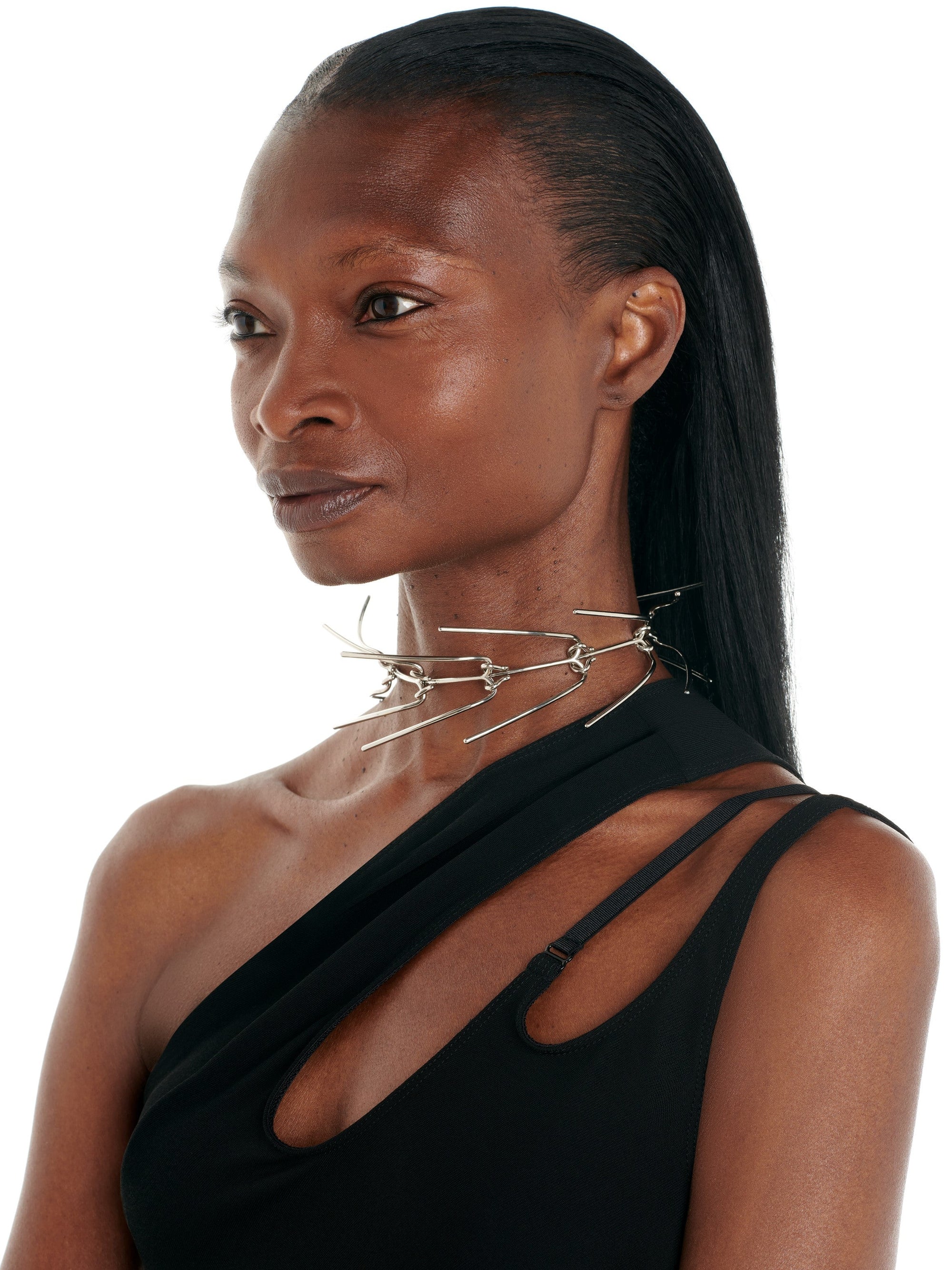 Robe à encolure drapée asymétrique - Noir