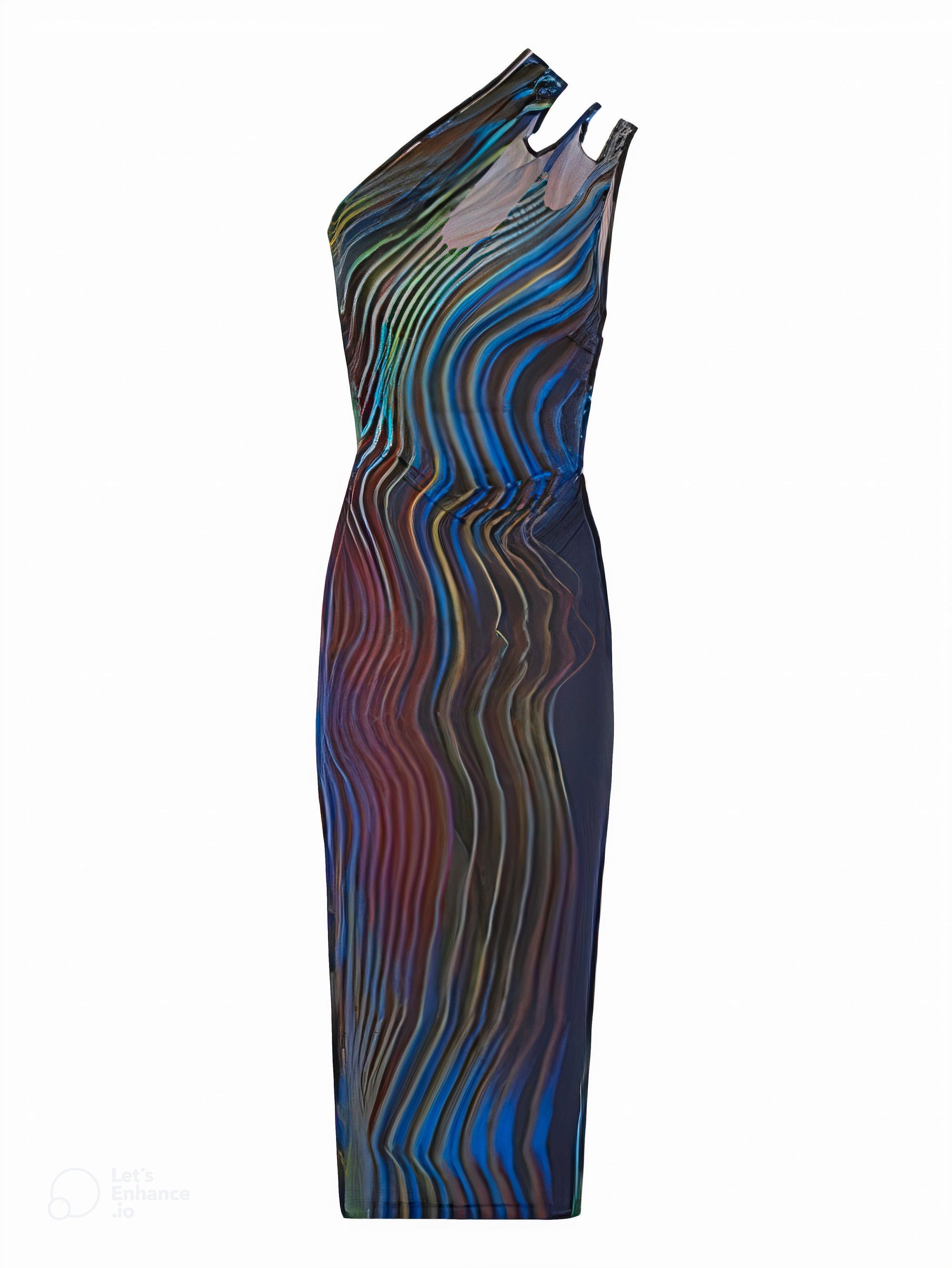 Robe à encolure drapée asymétrique - Blue & Lime