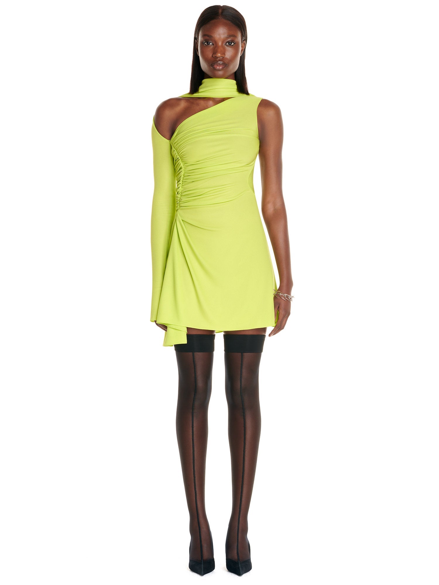 Mini robe à une manche en jersey crêpe - Lime