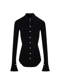 T-shirt col chemise - Noir
