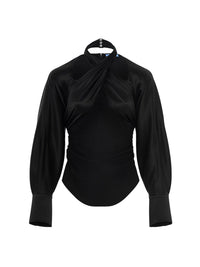 Top bi-matière en soie et jersey - Noir