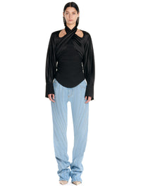 Top bi-matière en soie et jersey - Noir