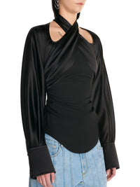 Top bi-matière en soie et jersey - Noir