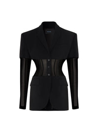 Veste croisée bi-matière transparente - Noir