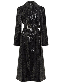 Trench-coat vinyle imprimé léopard - Noir