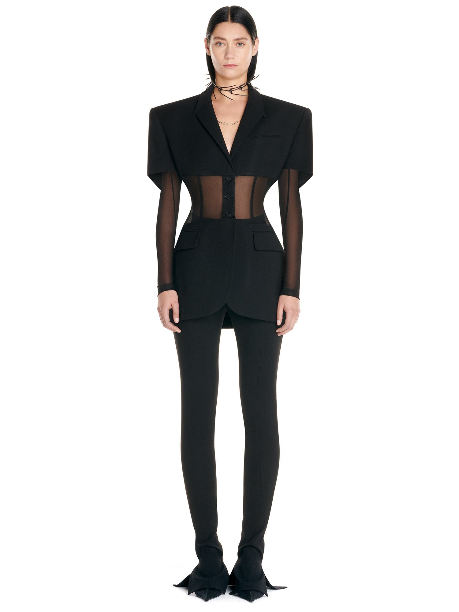 Veste croisée bi-matière transparente - Noir