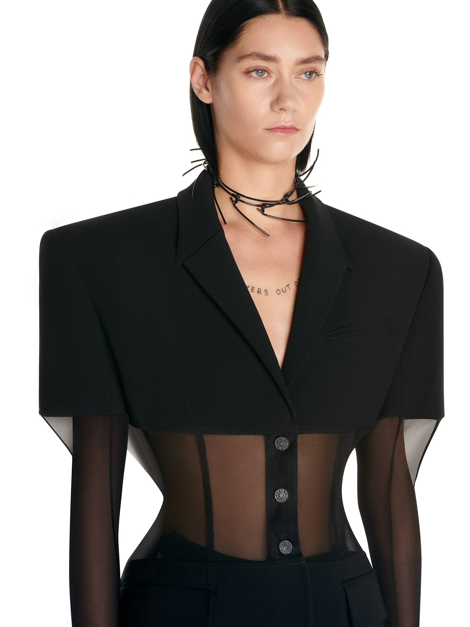 Veste croisée bi-matière transparente - Noir