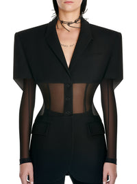 Veste croisée bi-matière transparente - Noir