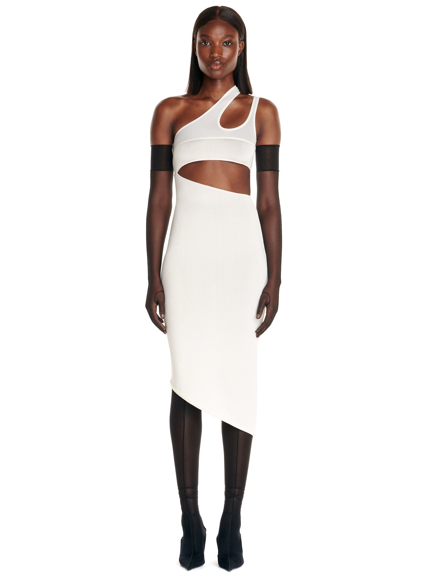 Robe en maille à une épaule - Blanc