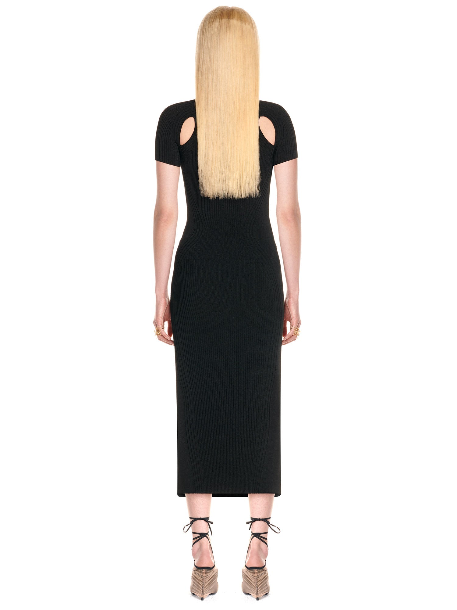 Robe midi en maille côtelée  - Noir