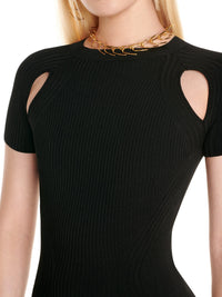 Robe midi en maille côtelée  - Noir