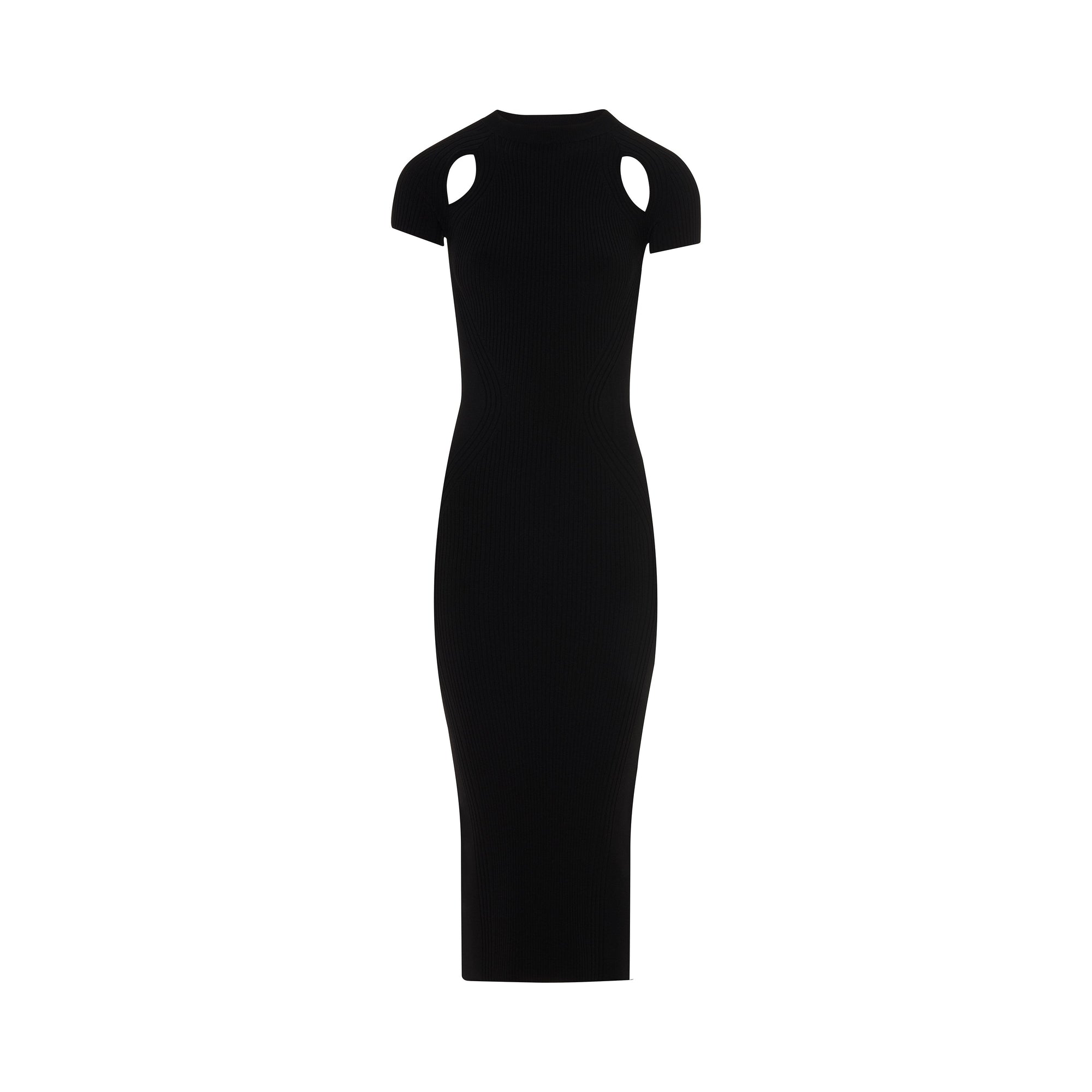 Robe midi en maille côtelée  - Noir