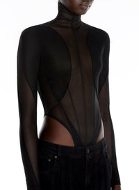 Body en tulle extensible - Noir