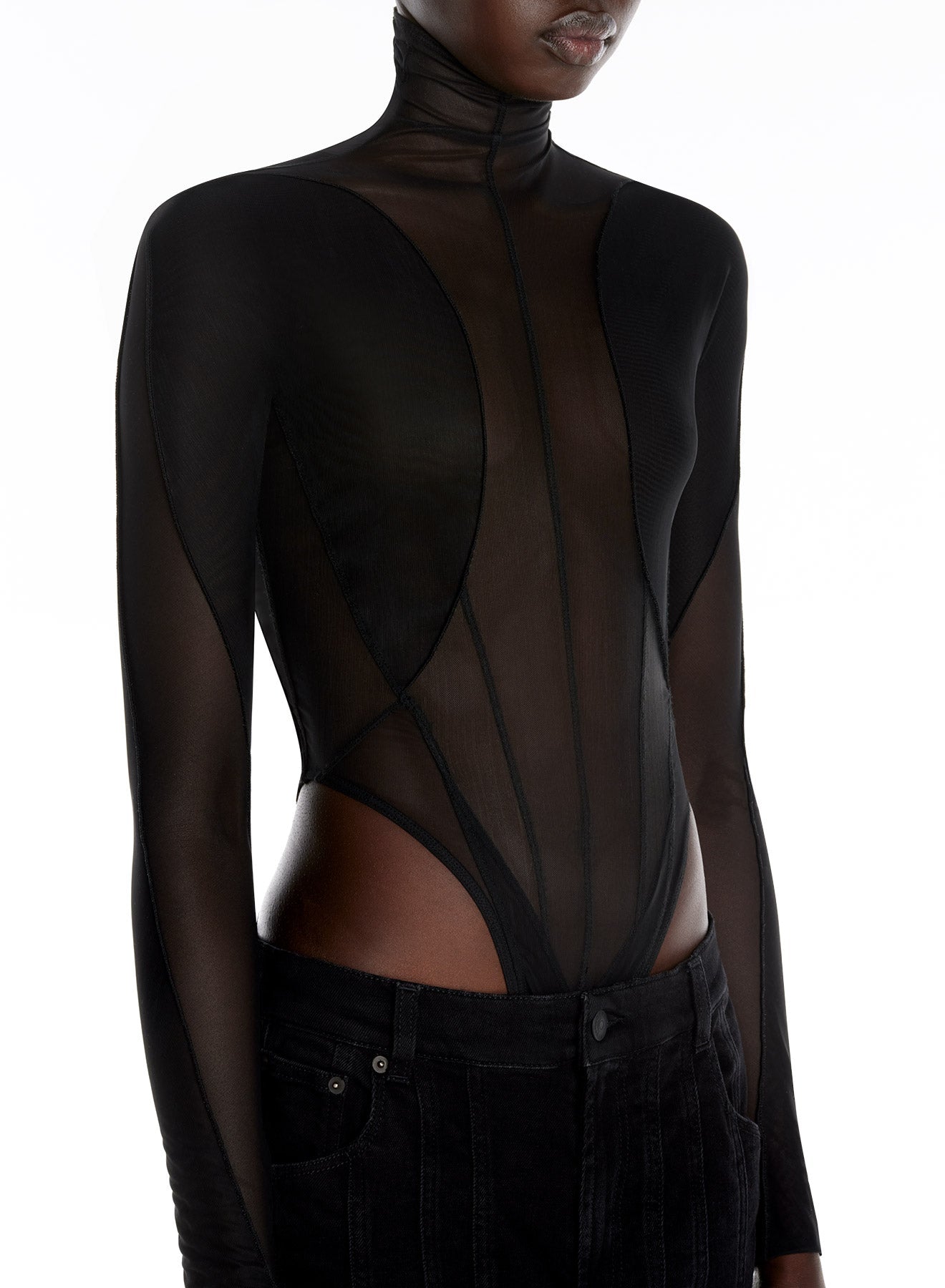 Body en tulle extensible - Noir