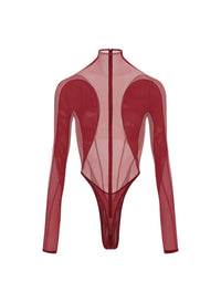 Body en tulle extensible - Merlot