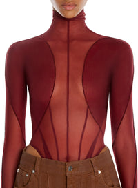 Body en tulle extensible - Merlot