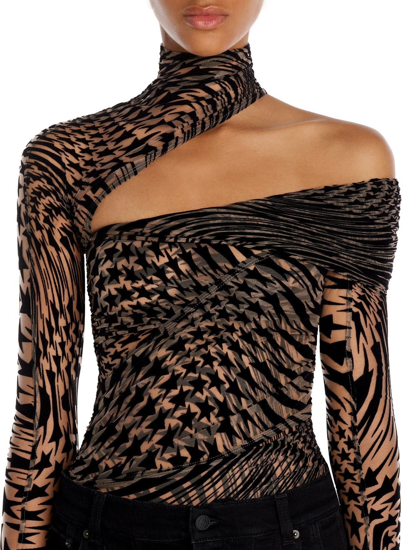 Body maille transparente étoilée - Noir & Nude