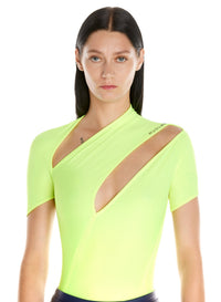 Maillot asymétrique en eco sport lycra - Neon Yellow