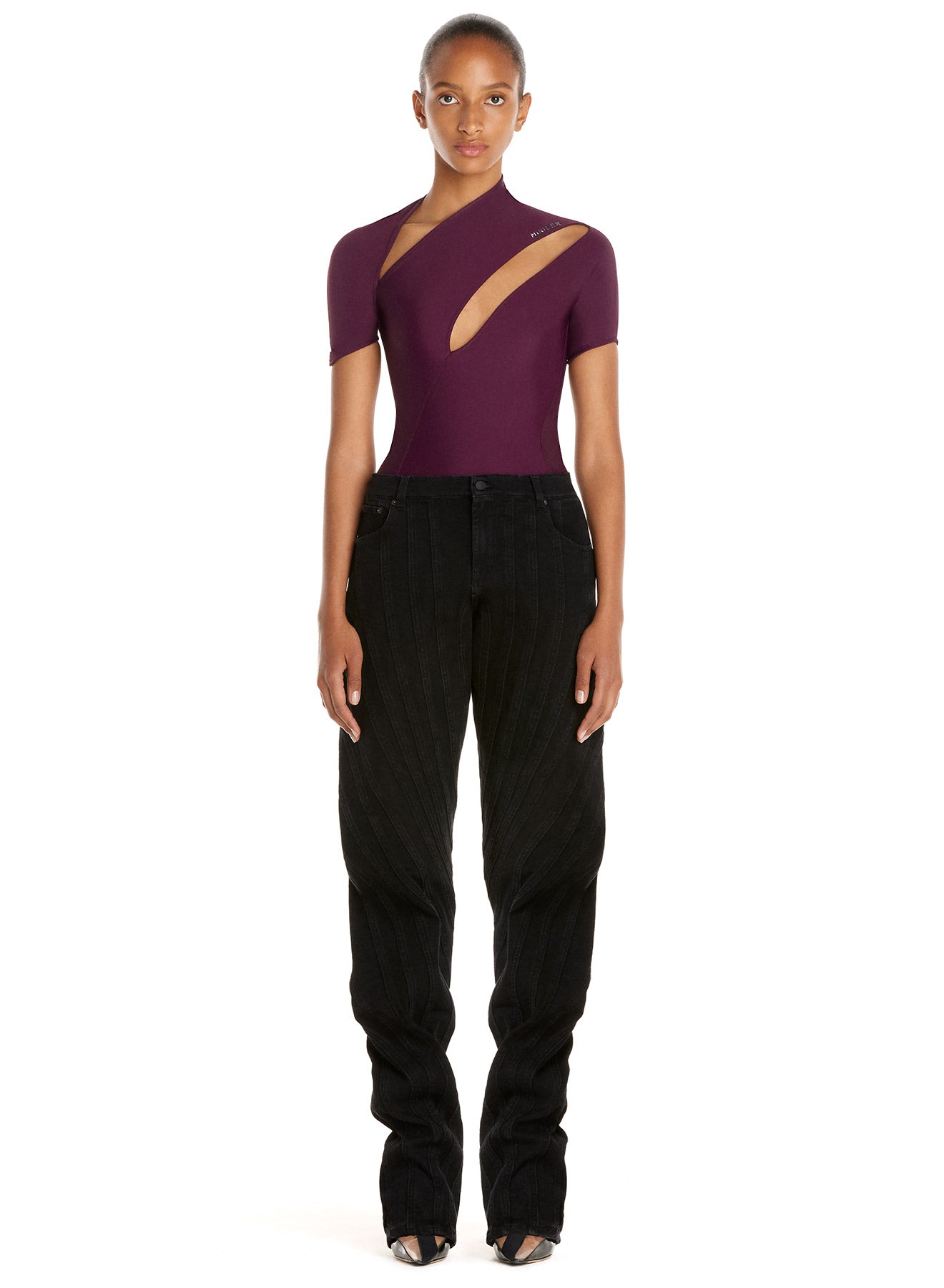 Maillot asymétrique en eco sport lycra - Raisin