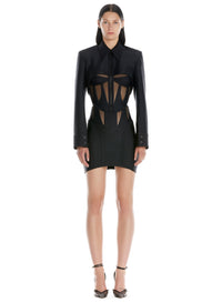 Mini jupe corset cintrée en eco lycra  - Noir