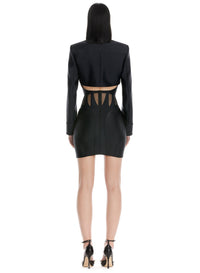 Mini jupe corset cintrée en eco lycra  - Noir