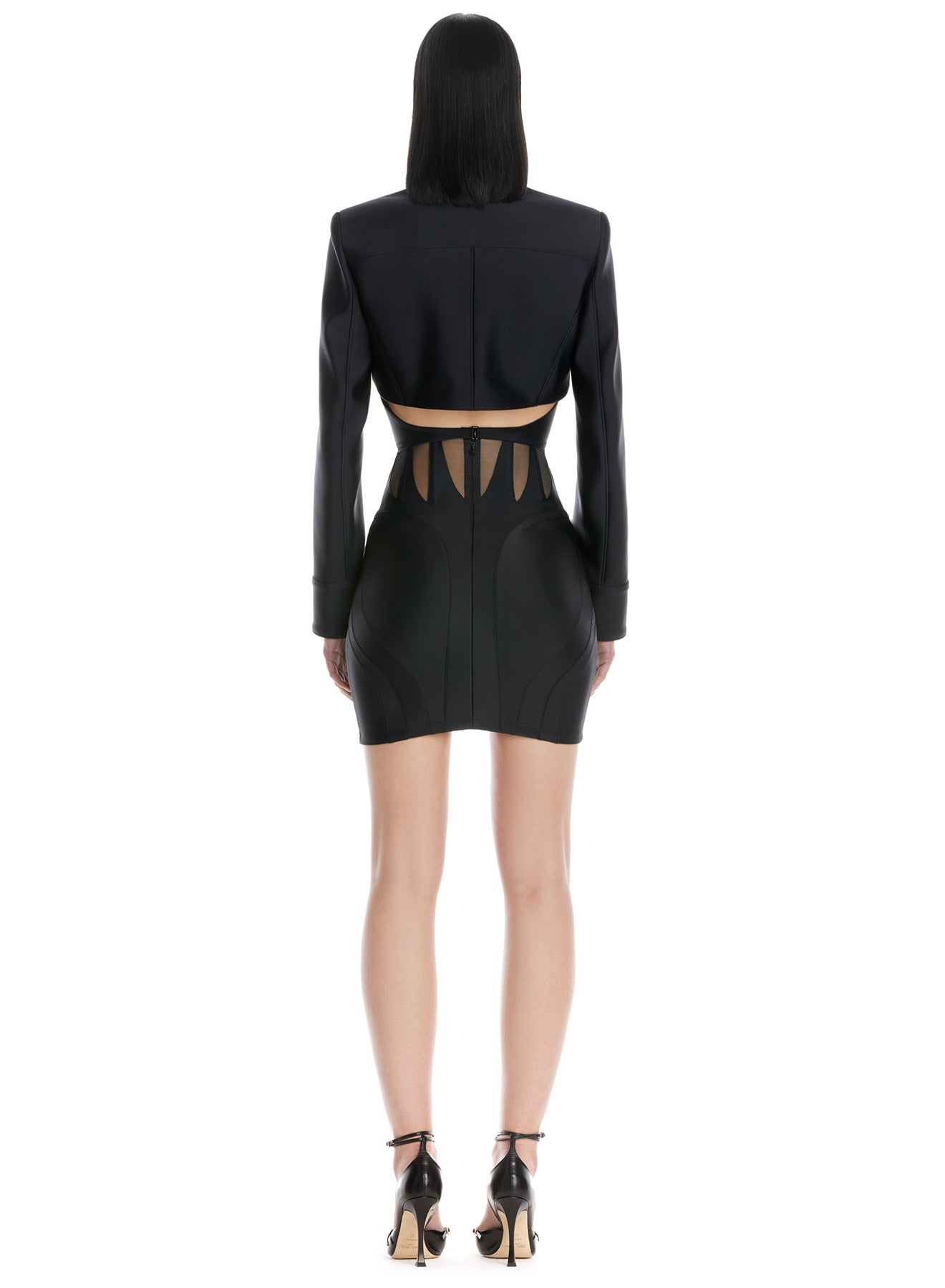 Mini jupe corset cintrée en eco lycra  - Noir