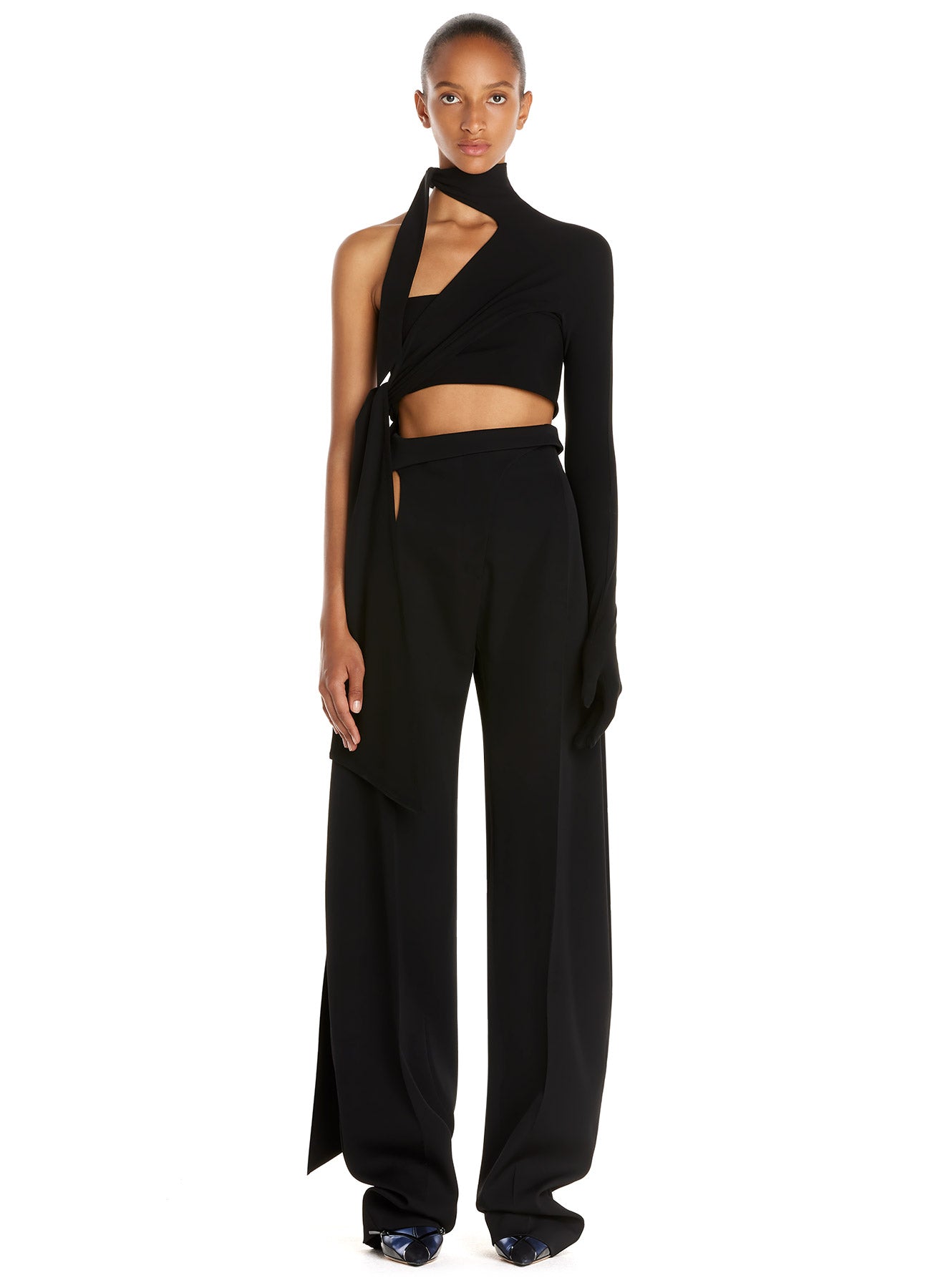 Pantalon en laine à découpes - Noir