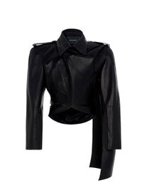 Blouson cuir asymétrique - Noir
