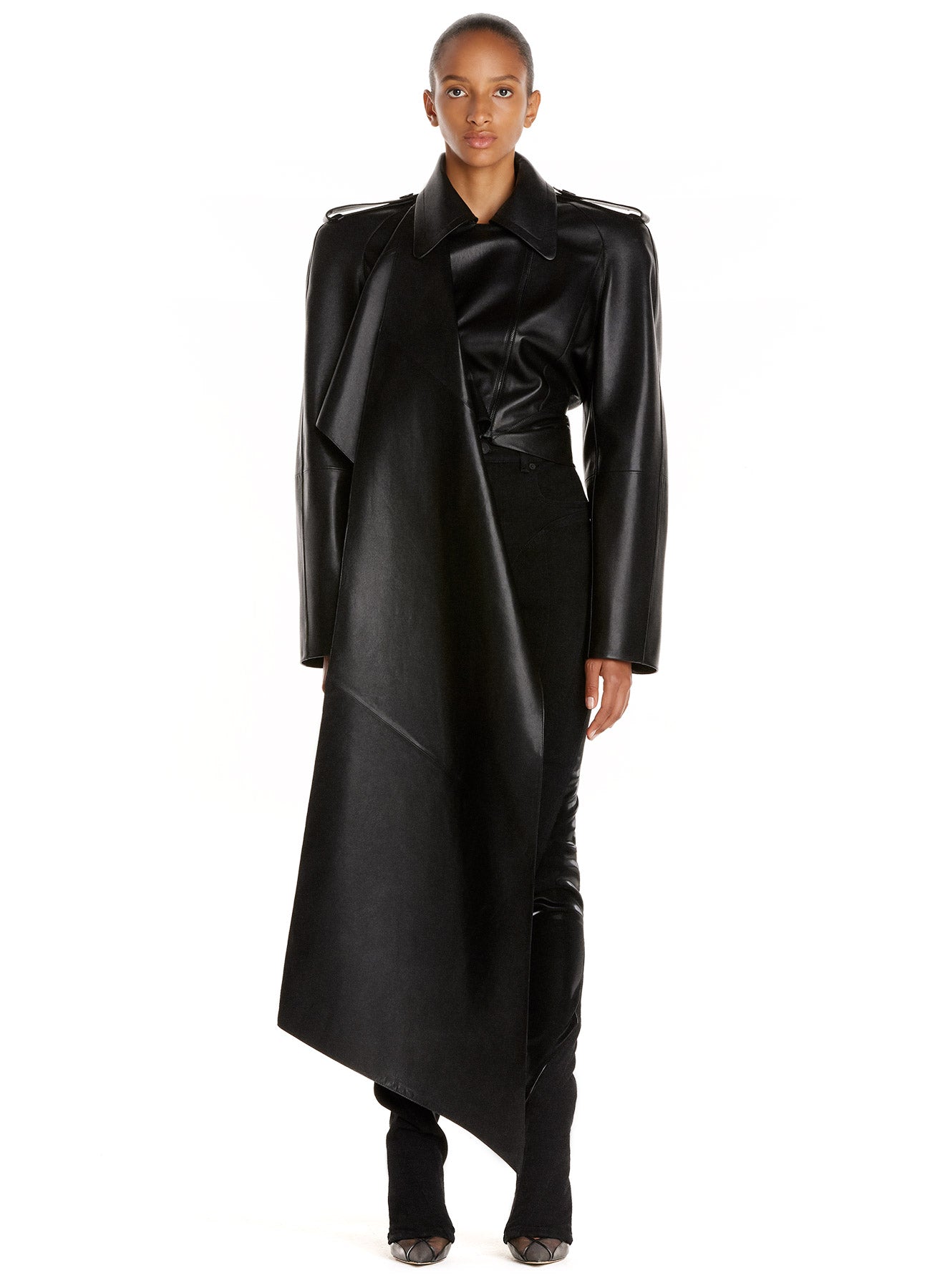 Blouson cuir asymétrique - Noir
