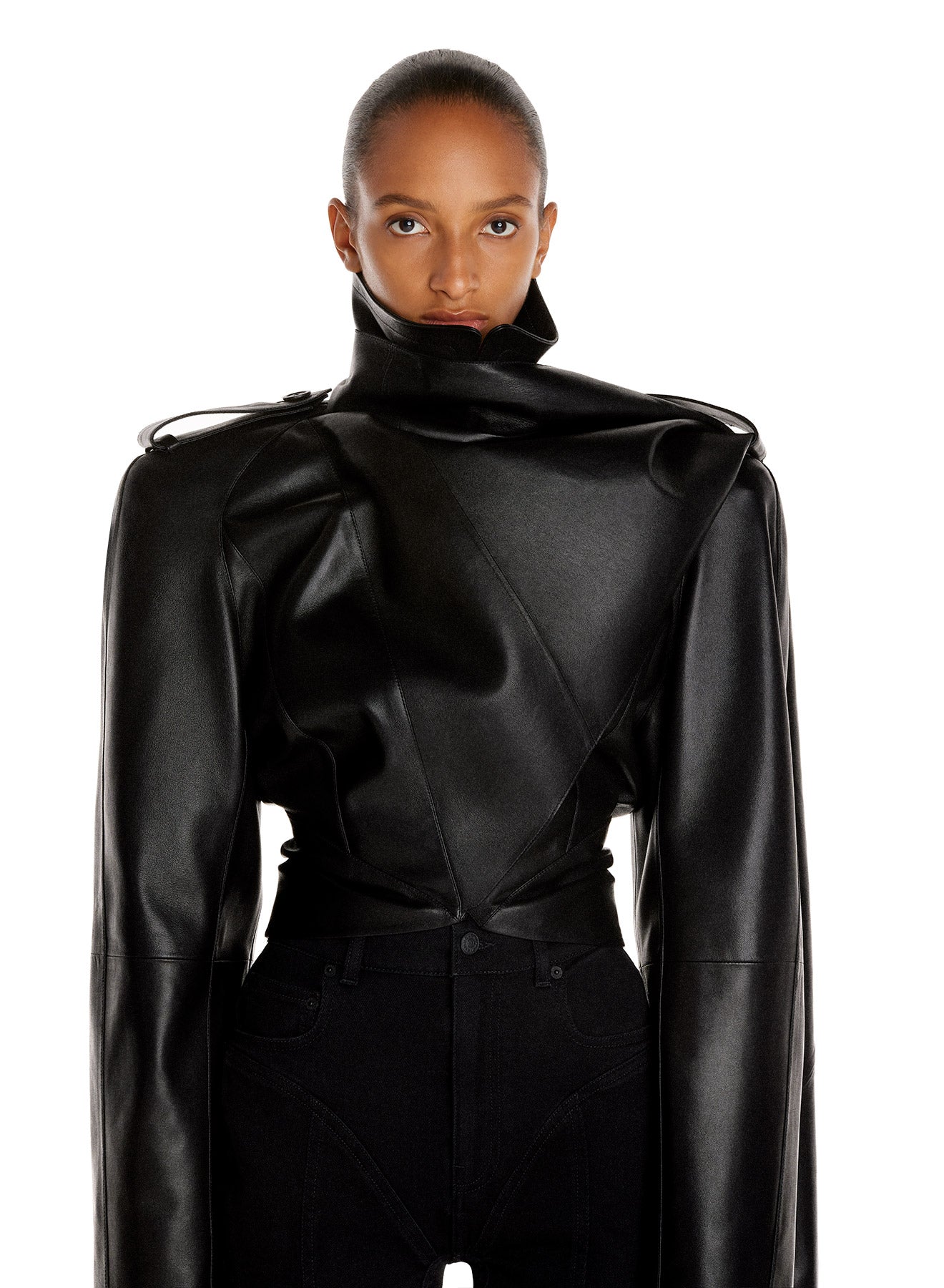 Blouson cuir asymétrique - Noir