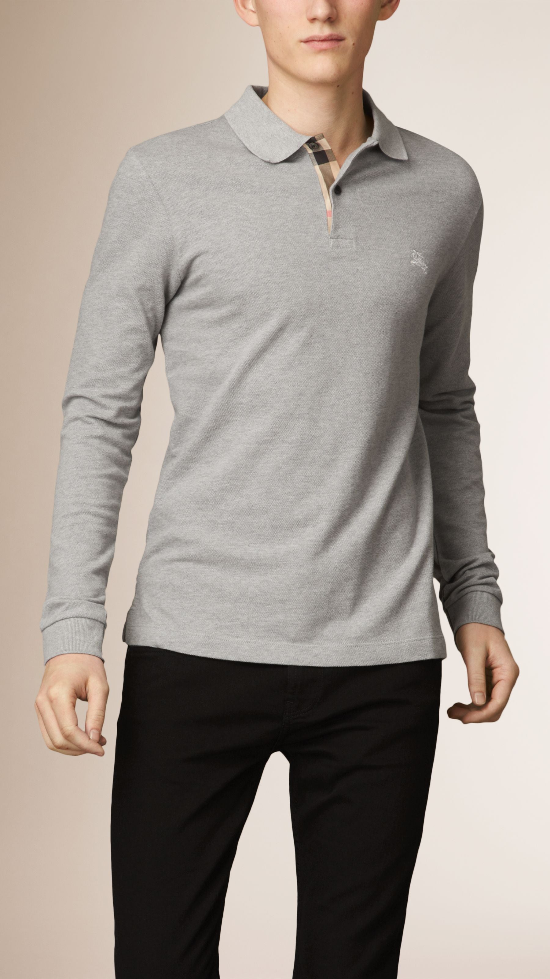 PALE GREY MELANGE Polo à manches longues