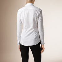 WHITE Chemise en coton extensible avec manchettes en check
