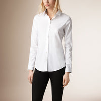 WHITE Chemise en coton extensible avec manchettes en check