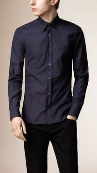 NAVY Chemise en coton extensible avec éléments check