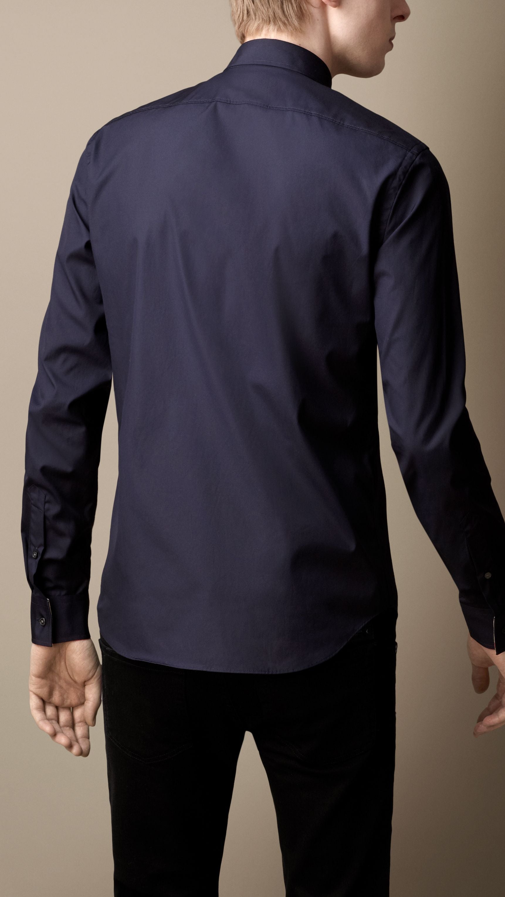 NAVY Chemise en coton extensible avec éléments check