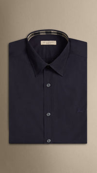 NAVY Chemise en coton extensible avec éléments check