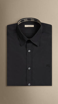 BLACK Chemise en coton extensible avec éléments check