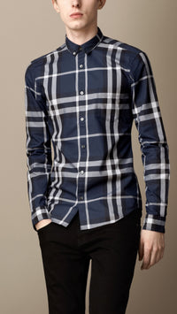 NAVY CHECK Chemise en coton exploded check