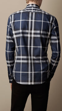 NAVY CHECK Chemise en coton exploded check