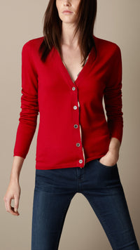MILITARY RED Cardigan en laine mérinos avec patte en check