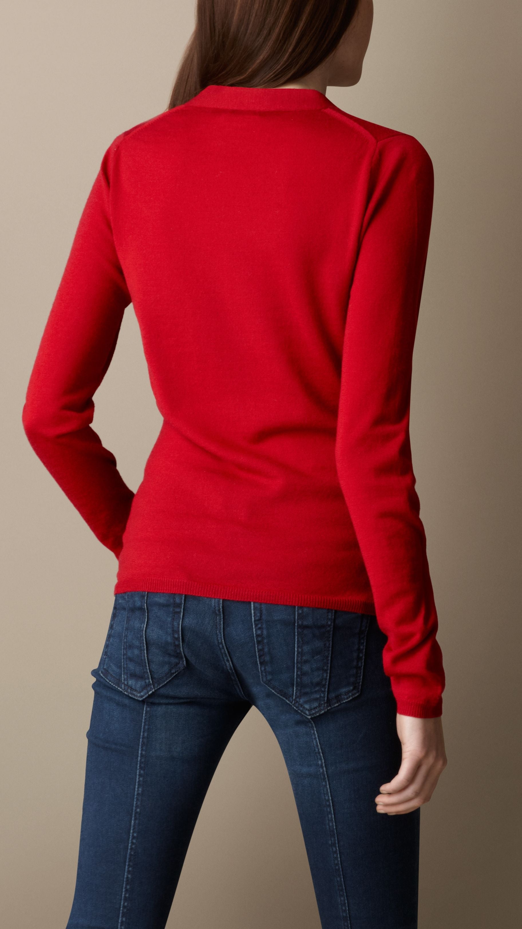 MILITARY RED Cardigan en laine mérinos avec patte en check