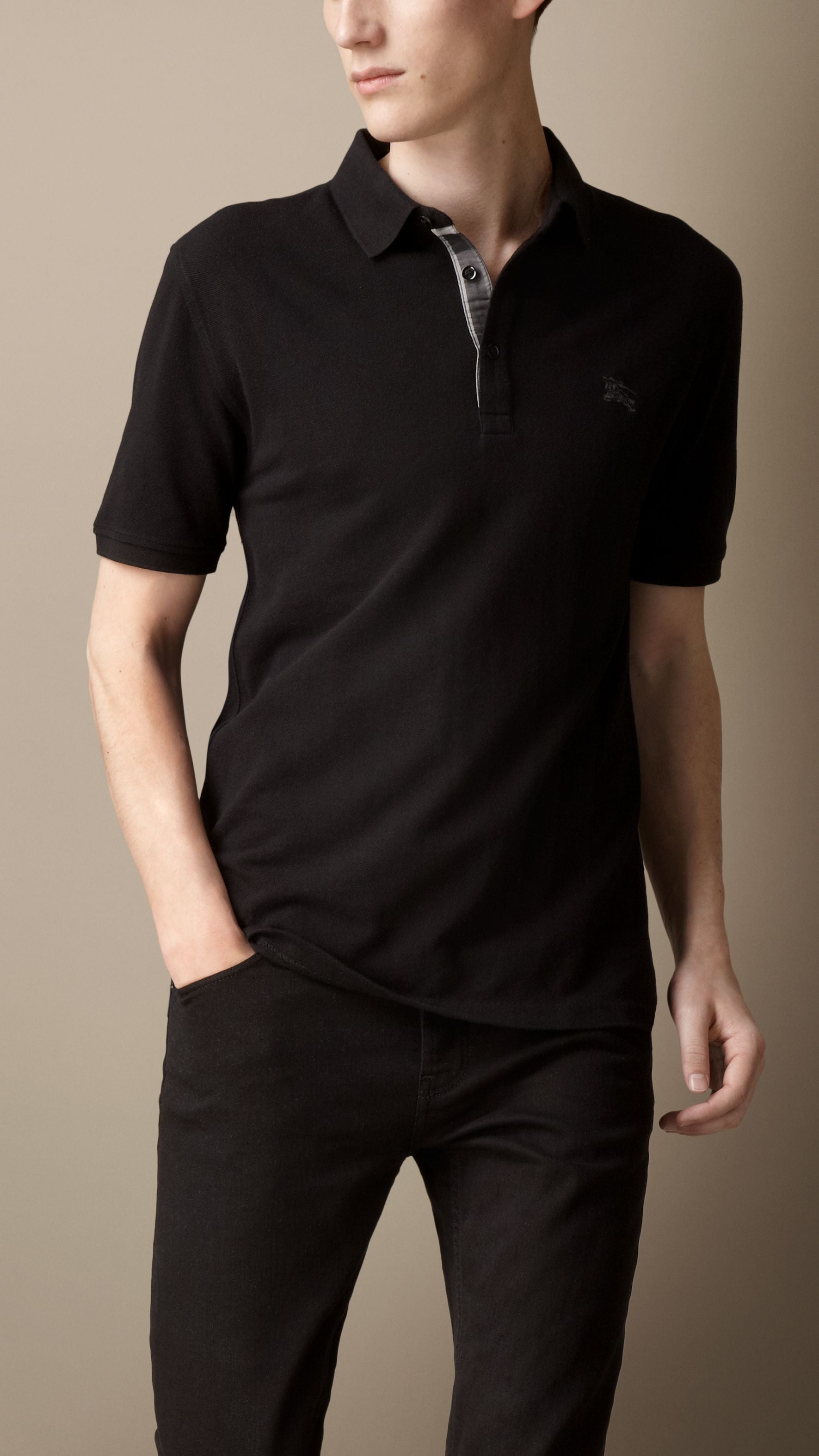 BLACK Polo avec patte en check