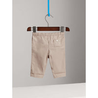 TAUPE Pantalon en coton avec revers apparents à motif check