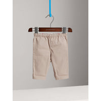 TAUPE Pantalon en coton avec revers apparents à motif check