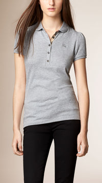 LIGHT GREY MELANGE Polo avec patte à motif check