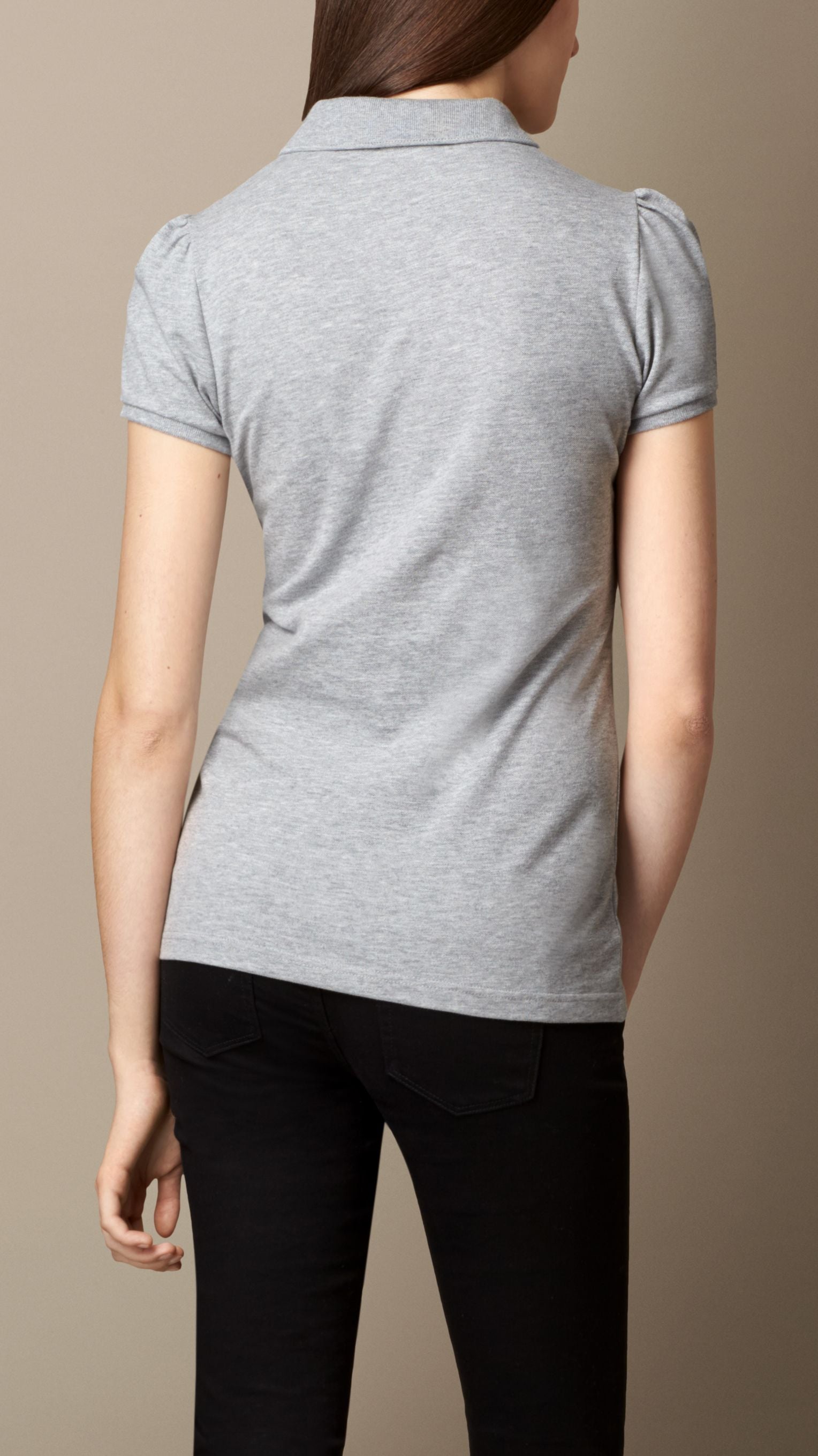 LIGHT GREY MELANGE Polo avec patte à motif check