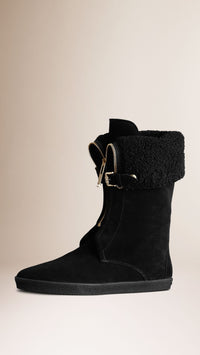 BLACK Bottes de pluie en daim doublées de shearling