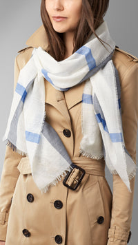 CHALK WHITE CHECK Écharpe en check laine et soie